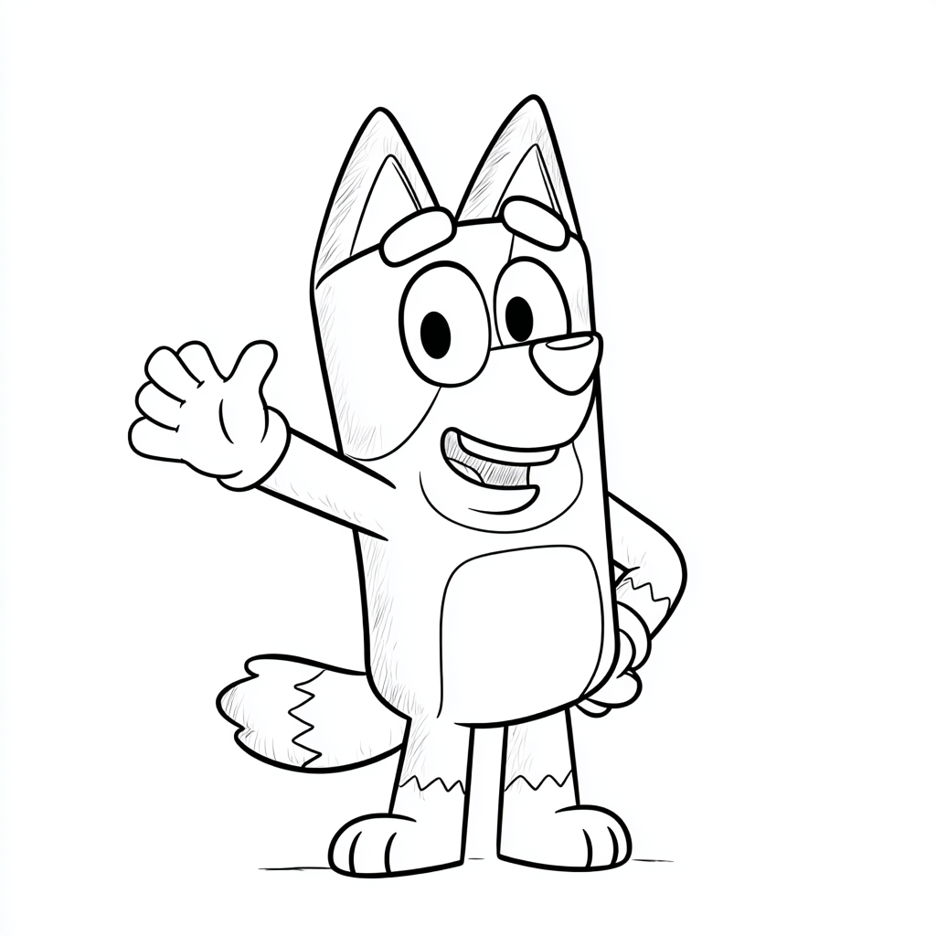Bluey coloring page – Bluey Waving Clean Cartoon Outline Smoot
