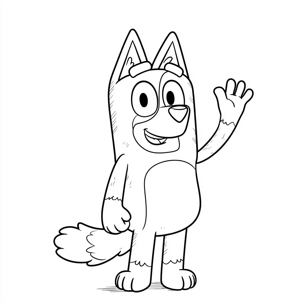 Bluey coloring page – Bluey Waving Clean Cartoon Outline Smoot