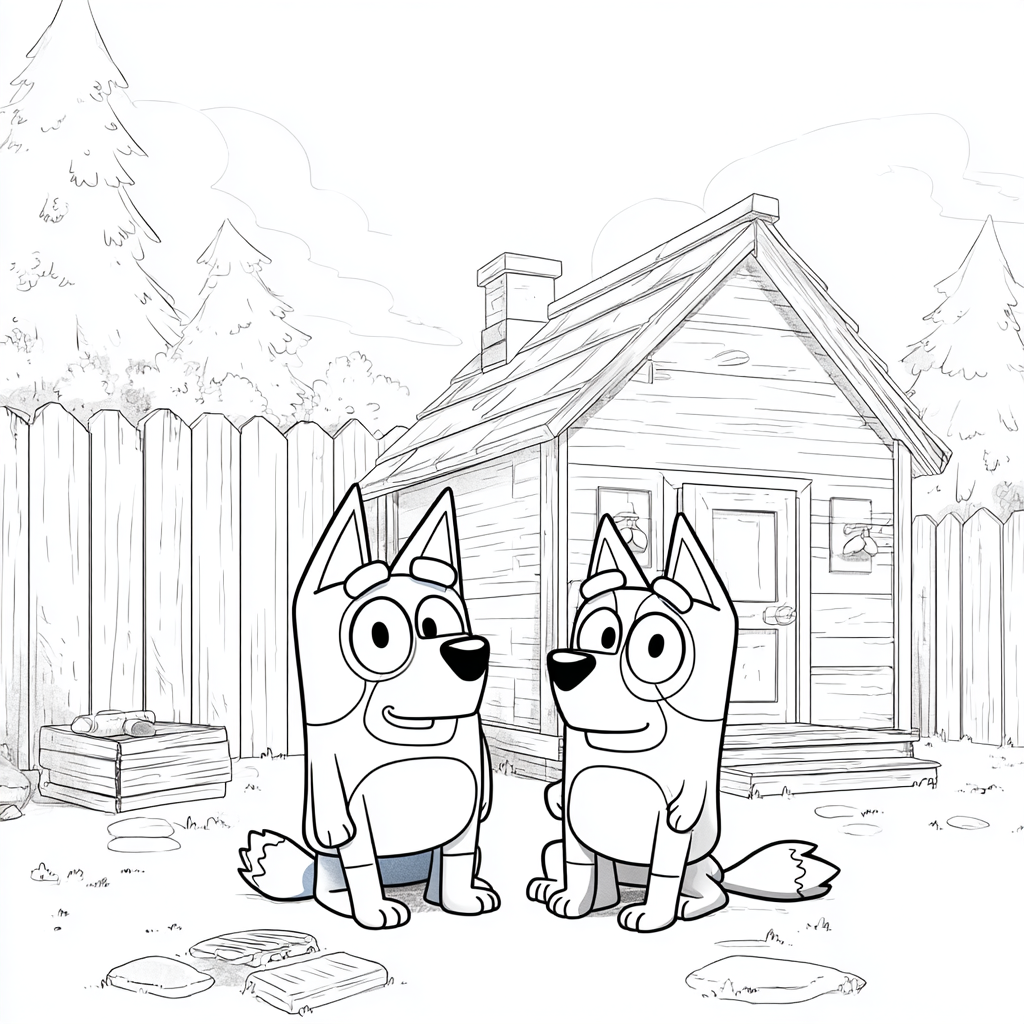 Bluey coloring page – Backyard Scene Bluey And Bingo In The Ba