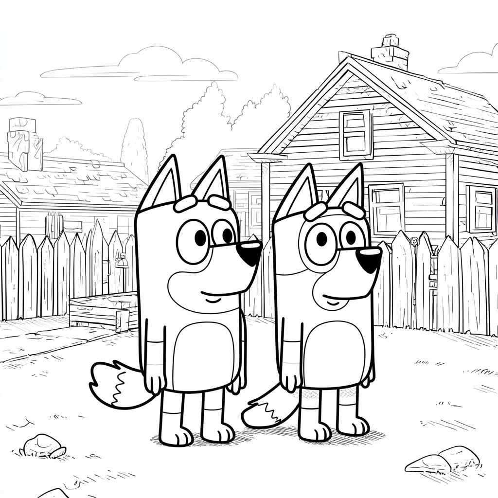 Bluey coloring page – Backyard Scene Bluey And Bingo In The Ba