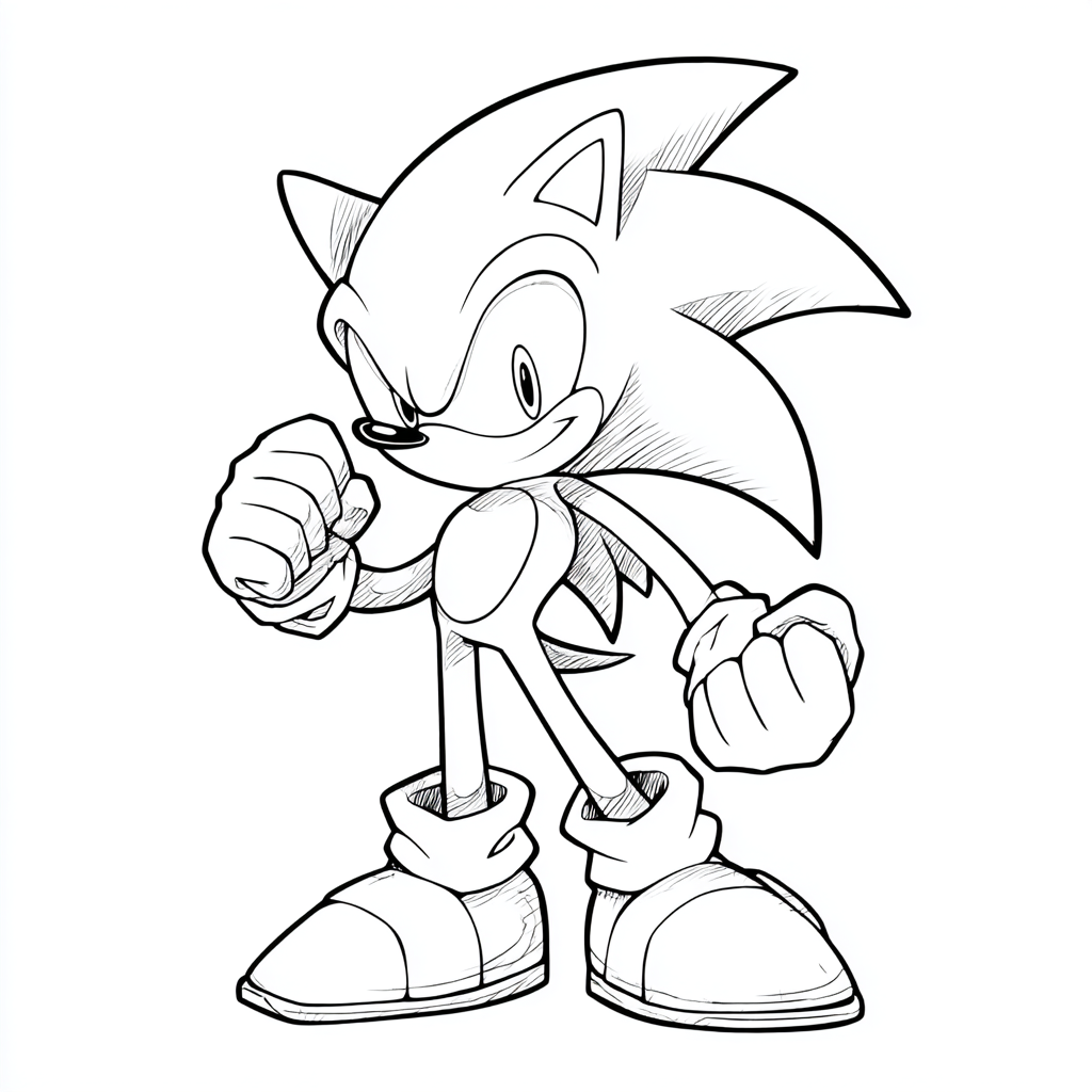 Dark Sonic coloring page – Sonic Hedgehog Outline Simple Front