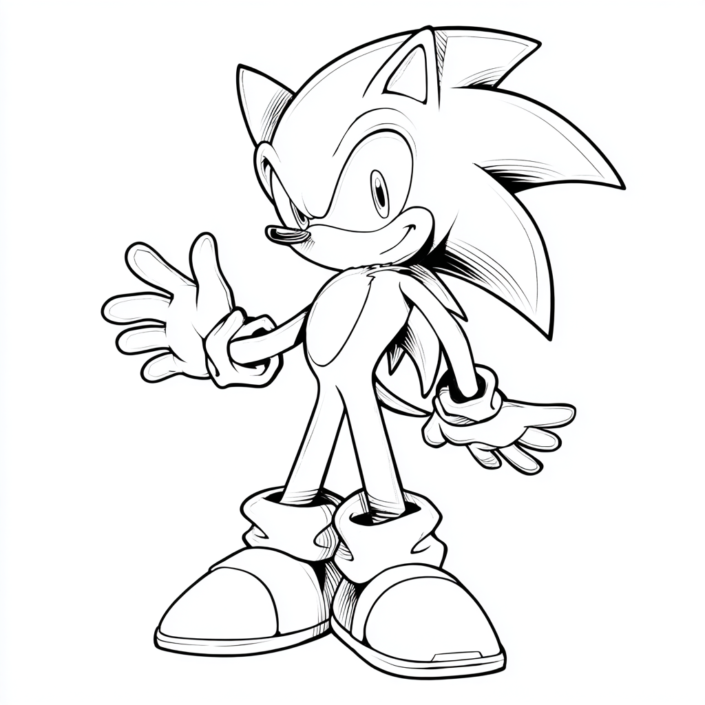 Dark Sonic coloring page – Sonic Hedgehog Outline Simple Front