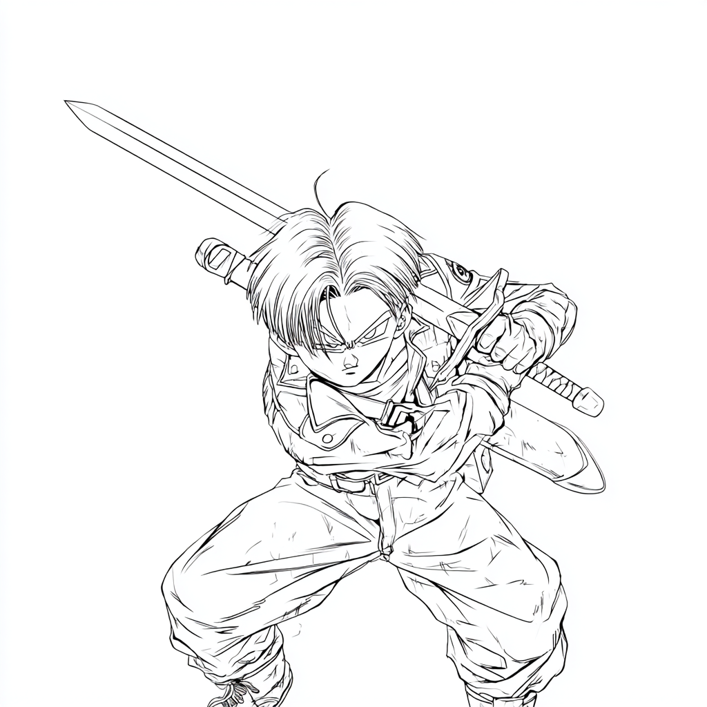 Dragon Ball Z coloring page – Trunks Sword Pose Simplified Tru