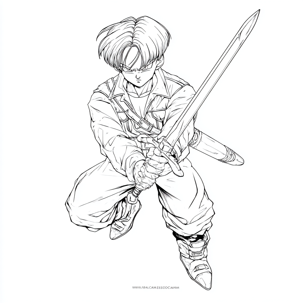 Dragon Ball Z coloring page – Trunks Sword Pose Simplified Tru