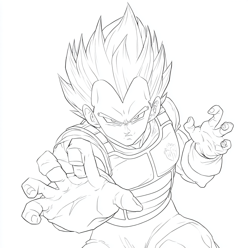 Dragon Ball Z coloring page – Vegeta Super Saiyan Clean Outlin
