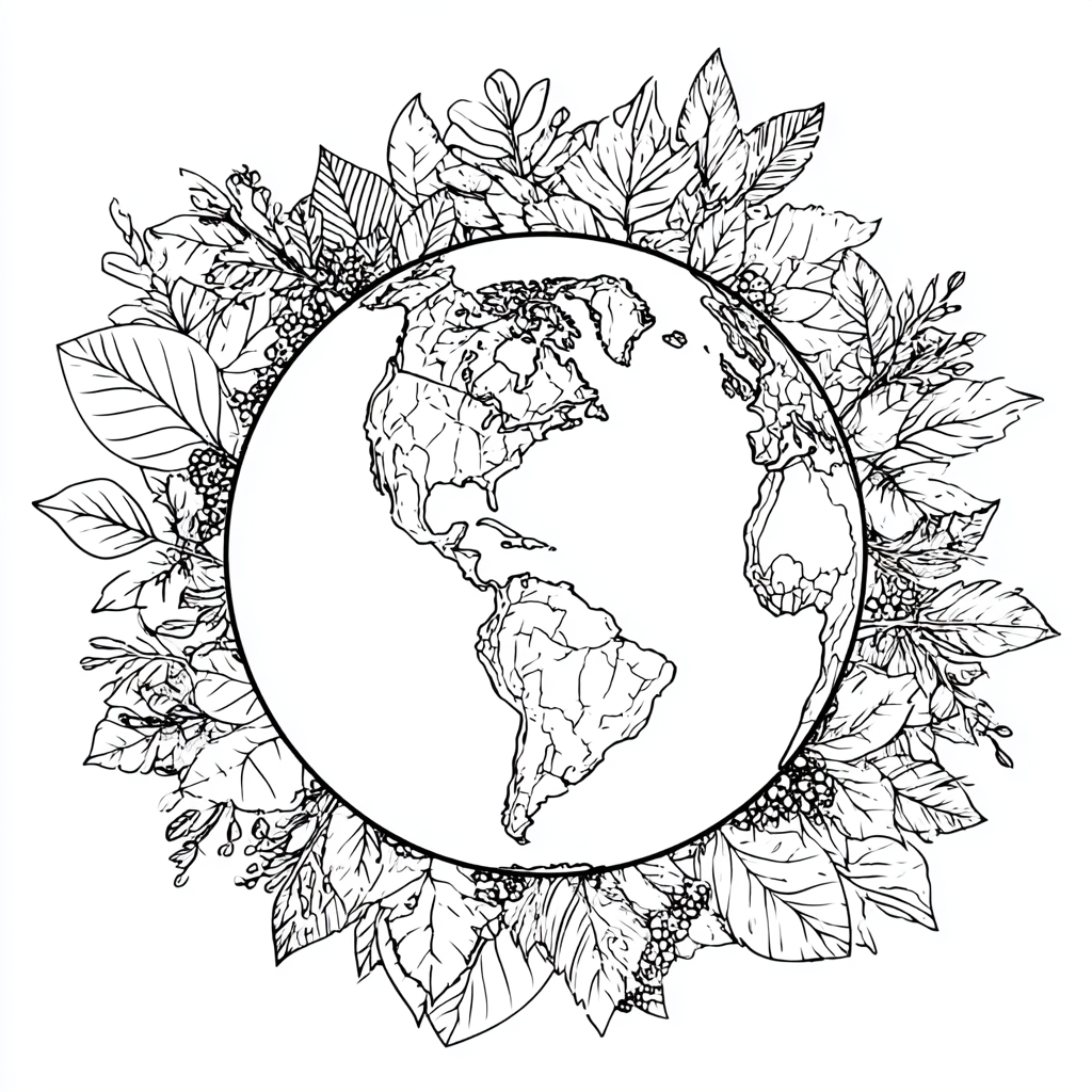 Earth Day coloring page – Earth And Leaves Earth Surrounded By