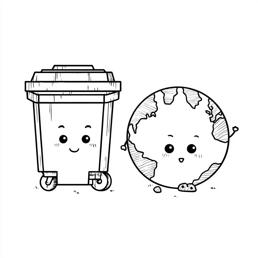 Earth Day coloring page – Earth And Recycling Bin Earth Next T
