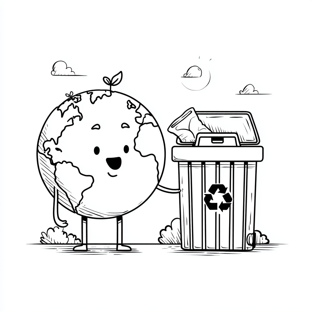 Earth Day coloring page – Earth And Recycling Bin Earth Next T
