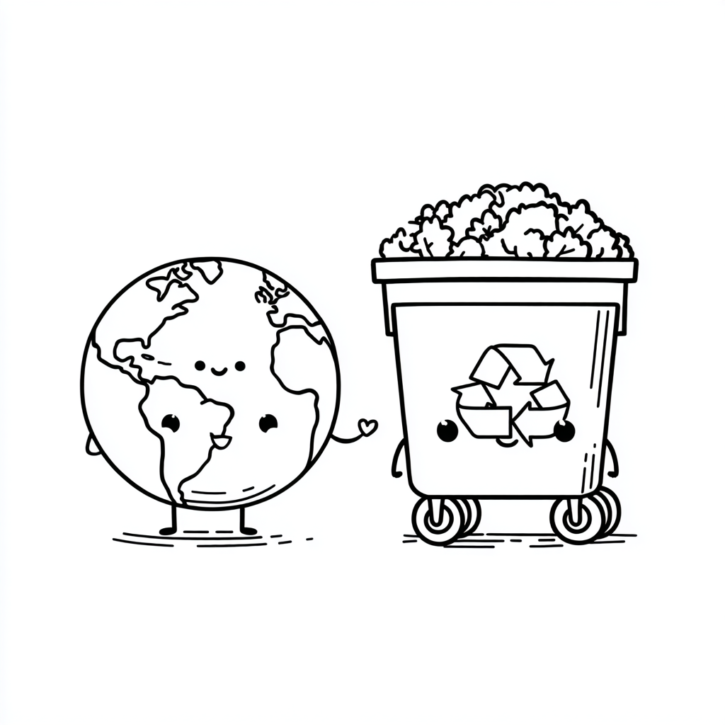 Earth Day coloring page – Earth And Recycling Bin Earth Next T