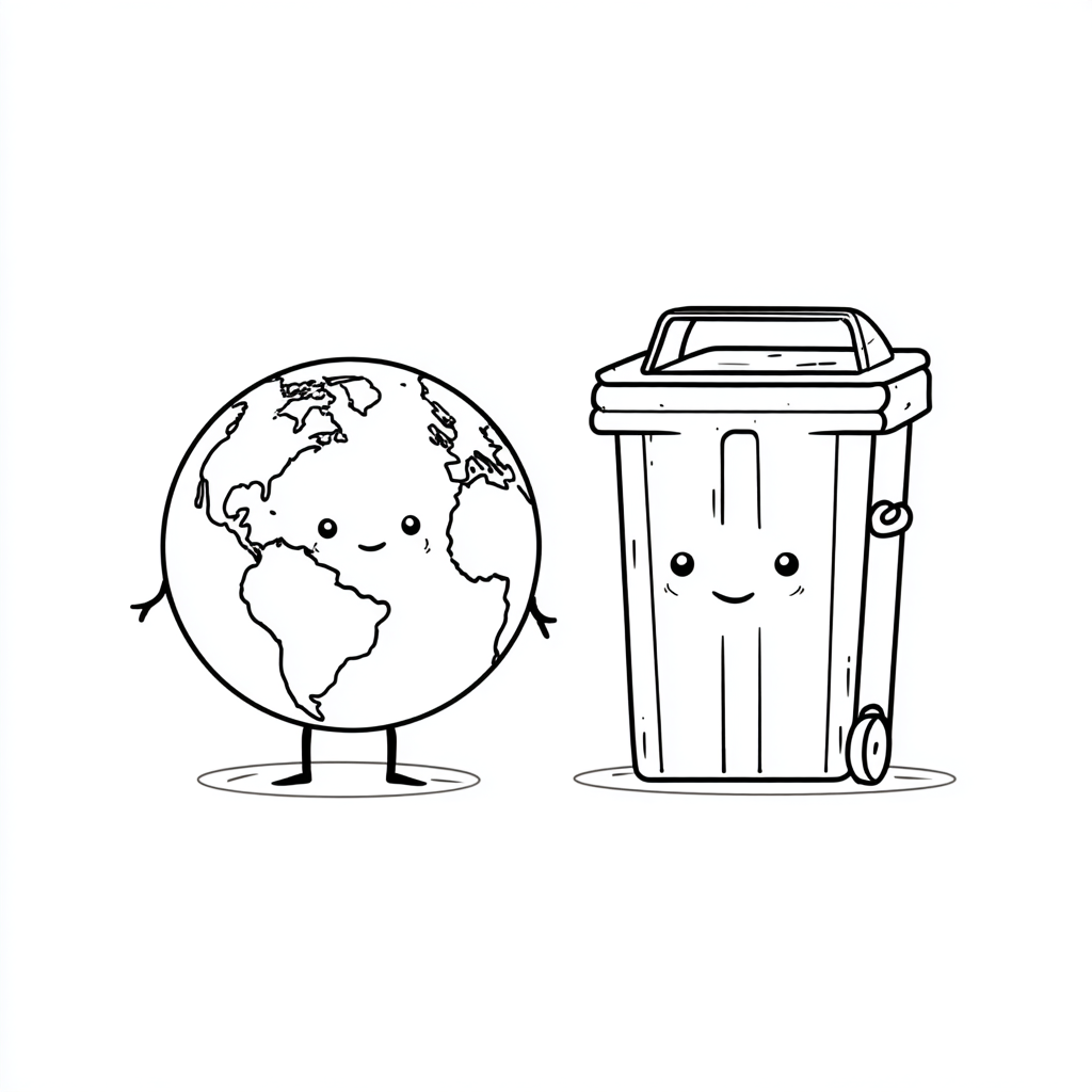Earth Day coloring page – Earth And Recycling Bin Earth Next T