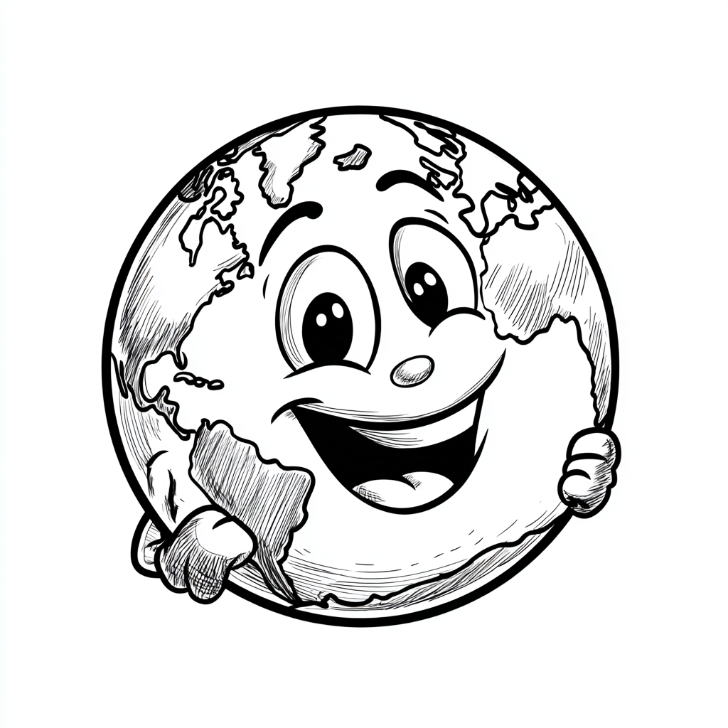 Earth Day coloring page – Earth Cartoon Style Rounded Cartoon