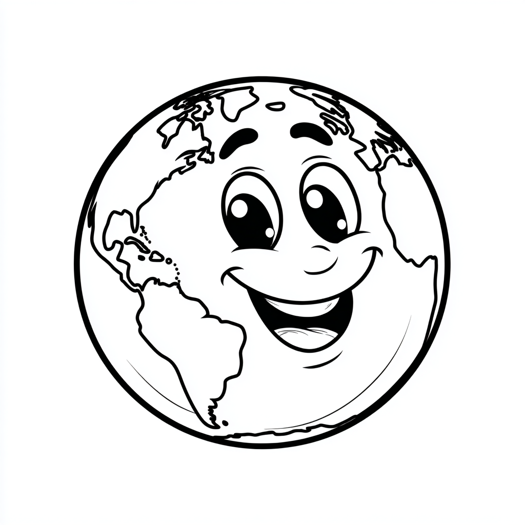 Earth Day coloring page – Earth Cartoon Style Rounded Cartoon