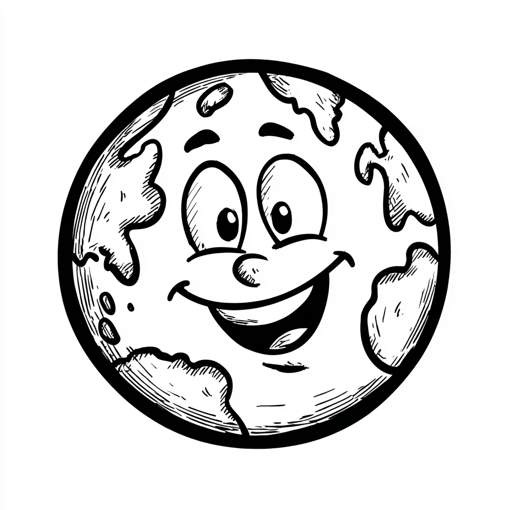Earth Day coloring page – Earth Cartoon Style Rounded Cartoon