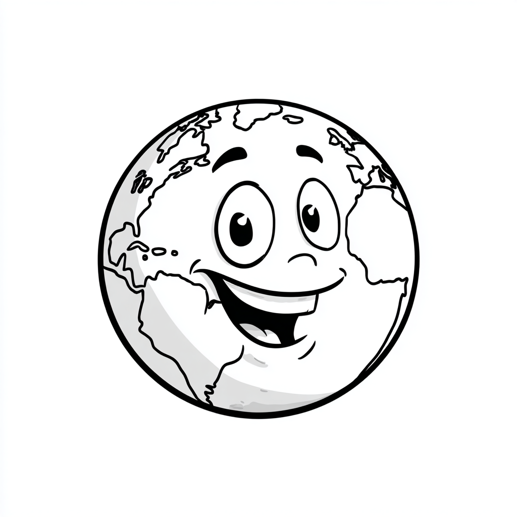 Earth Day coloring page – Earth Cartoon Style Rounded Cartoon