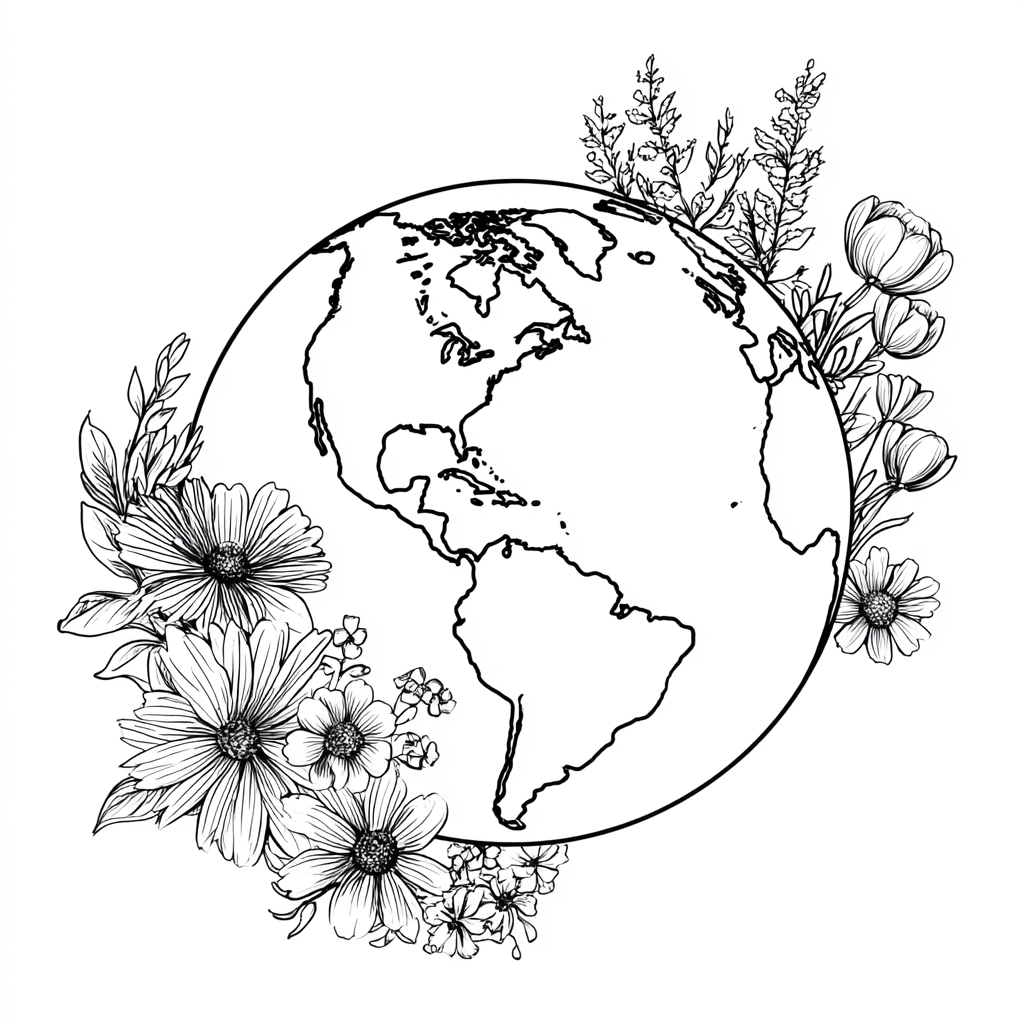 Earth Day coloring page – Earth With Flowers Flowers Growing A