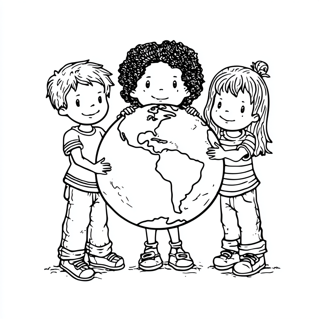 Earth Day coloring page – Kids Holding Earth Children Holding