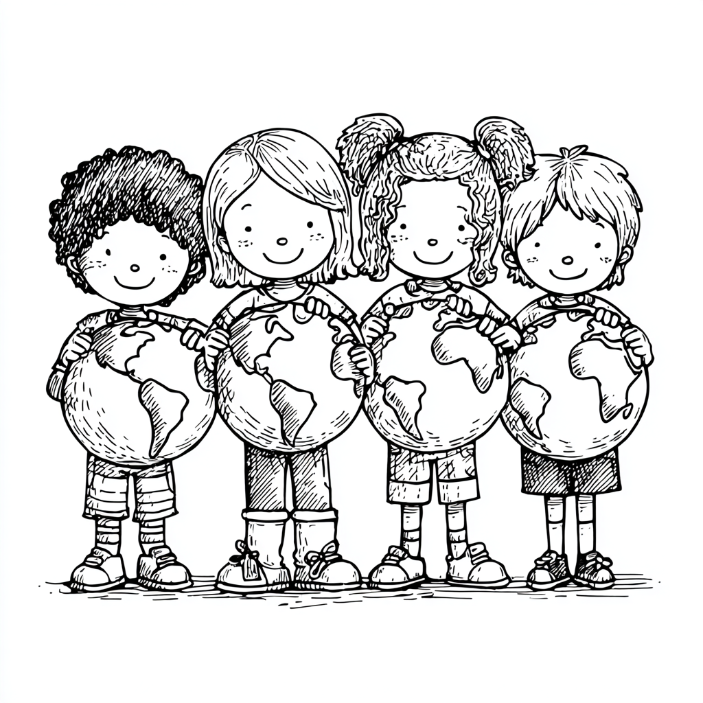 Earth Day coloring page – Kids Holding Earth Children Holding
