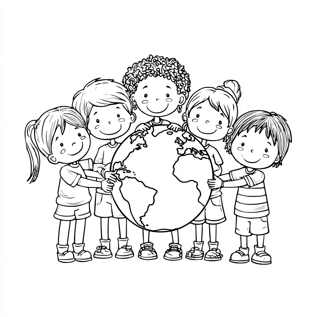 Earth Day coloring page – Kids Holding Earth Children Holding