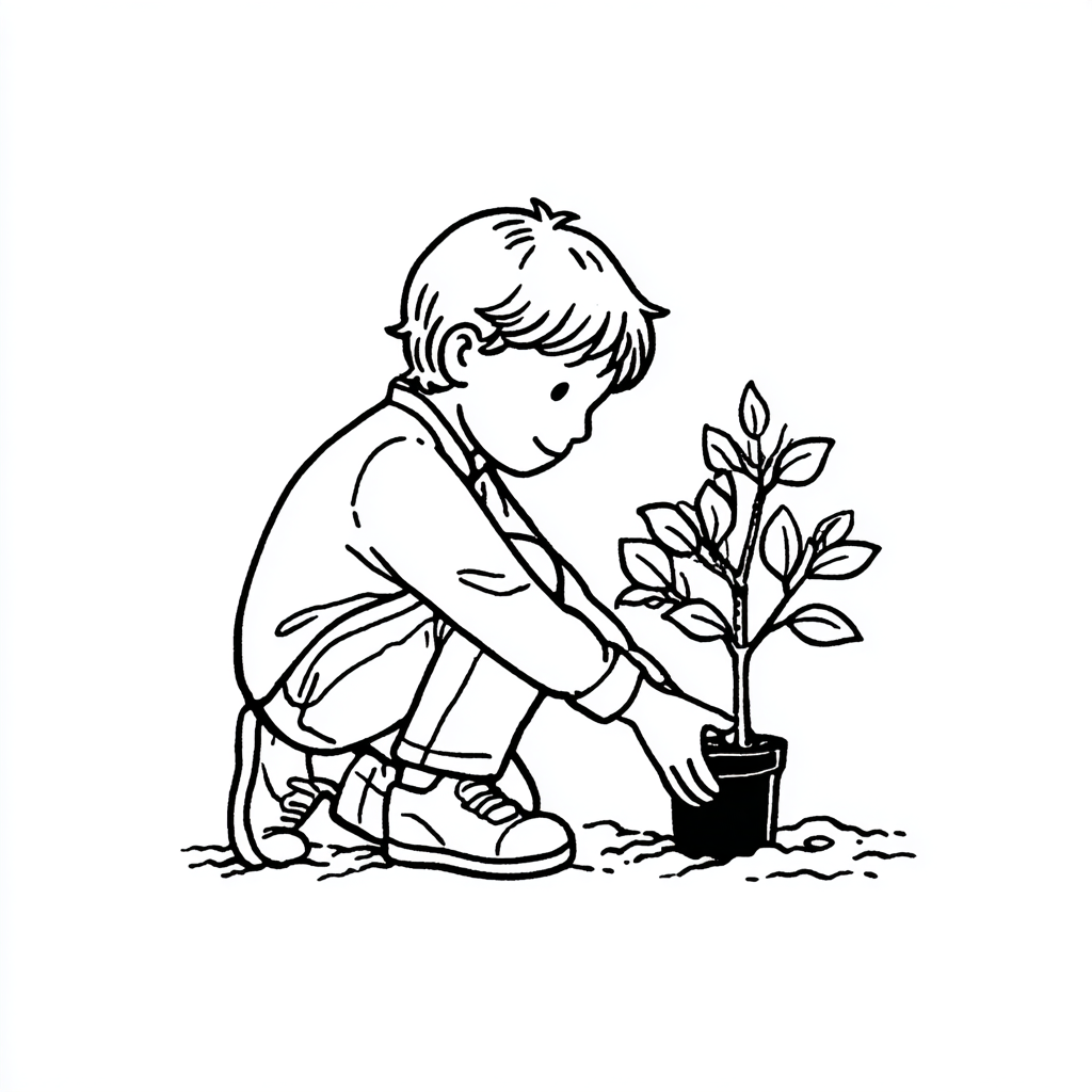 Earth Day coloring page – Planting Trees Child Planting A Tree