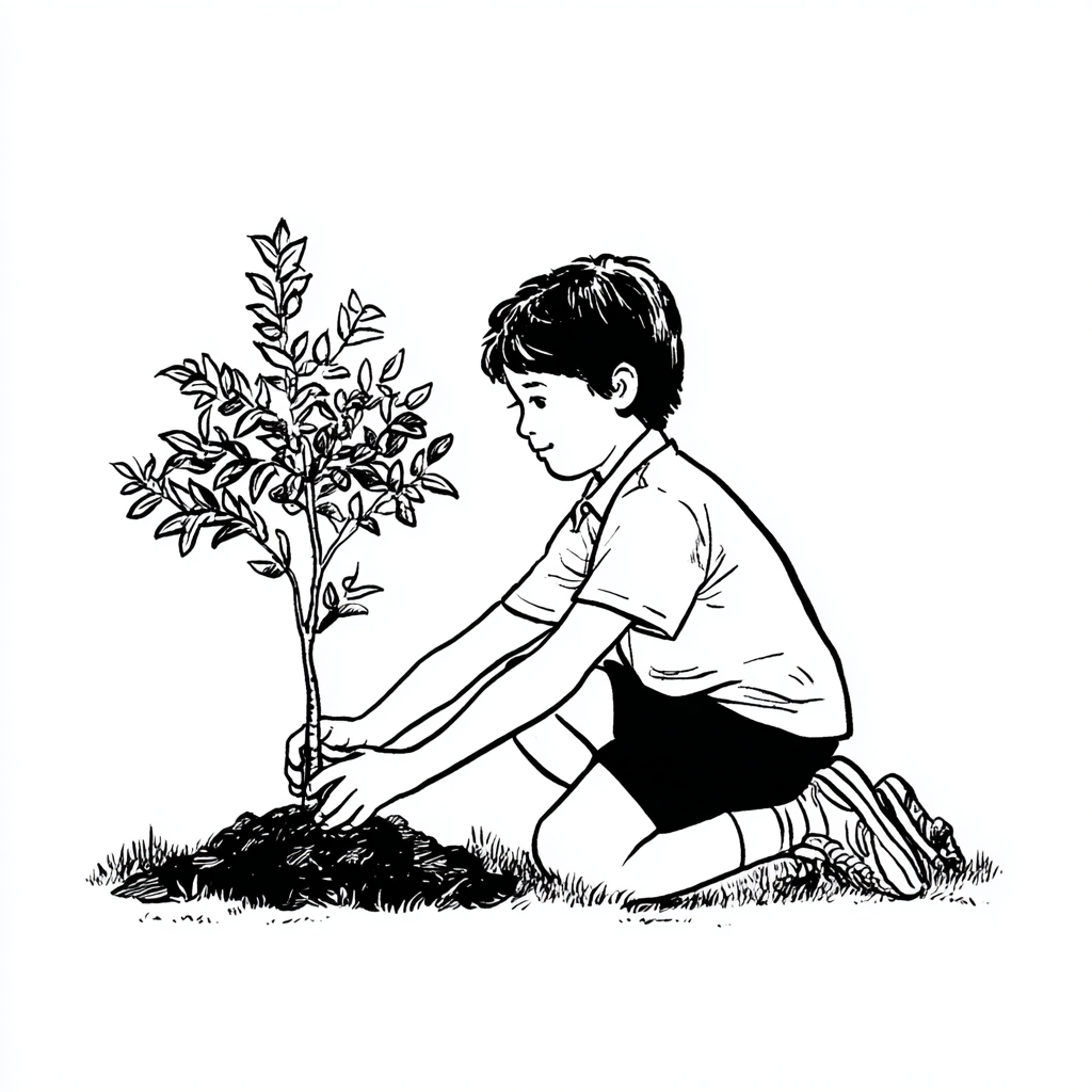 Earth Day coloring page – Planting Trees Child Planting A Tree