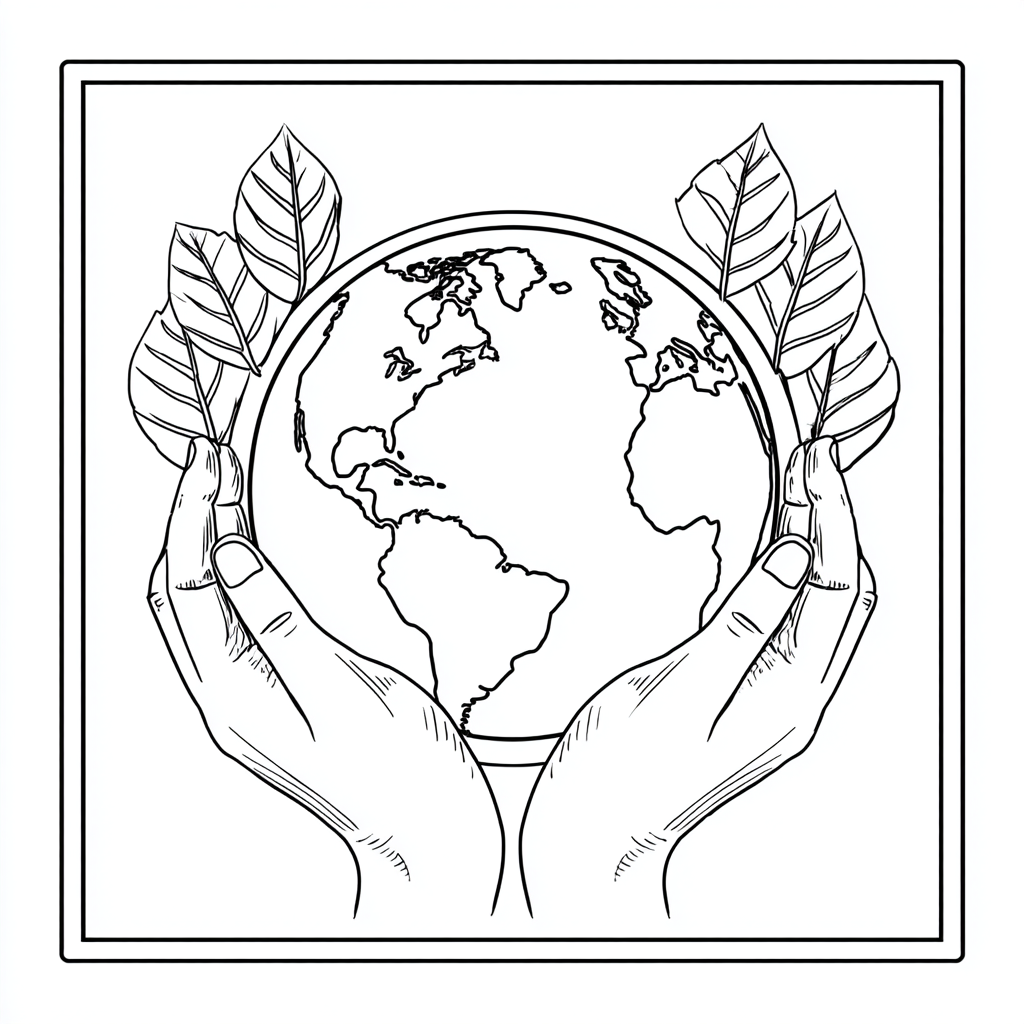 Earth Day coloring page – Protect Nature Hands Holding Leaves