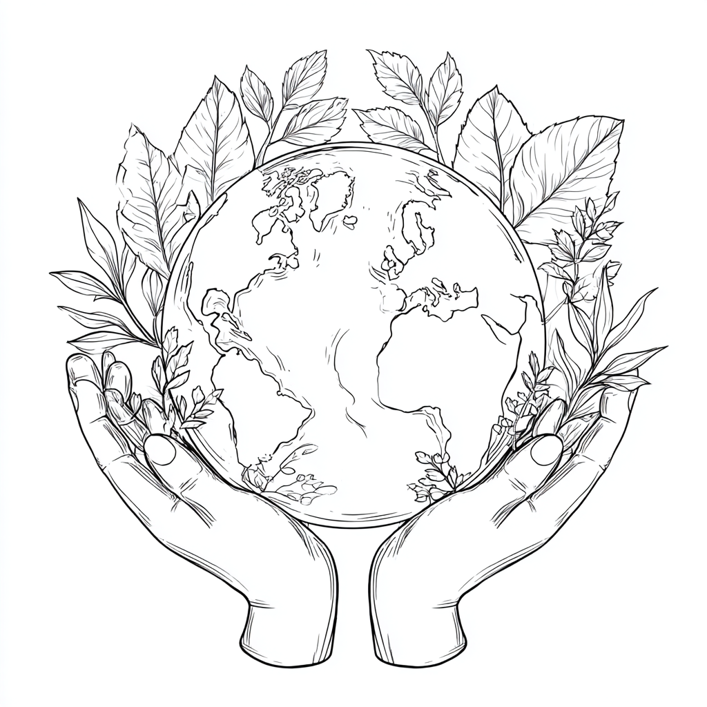 Earth Day coloring page – Protect Nature Hands Holding Leaves