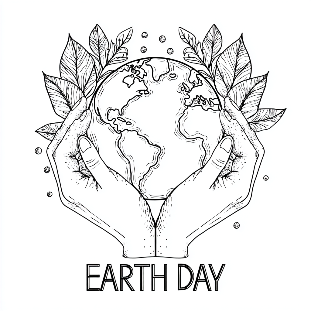 Earth Day coloring page – Protect Nature Hands Holding Leaves