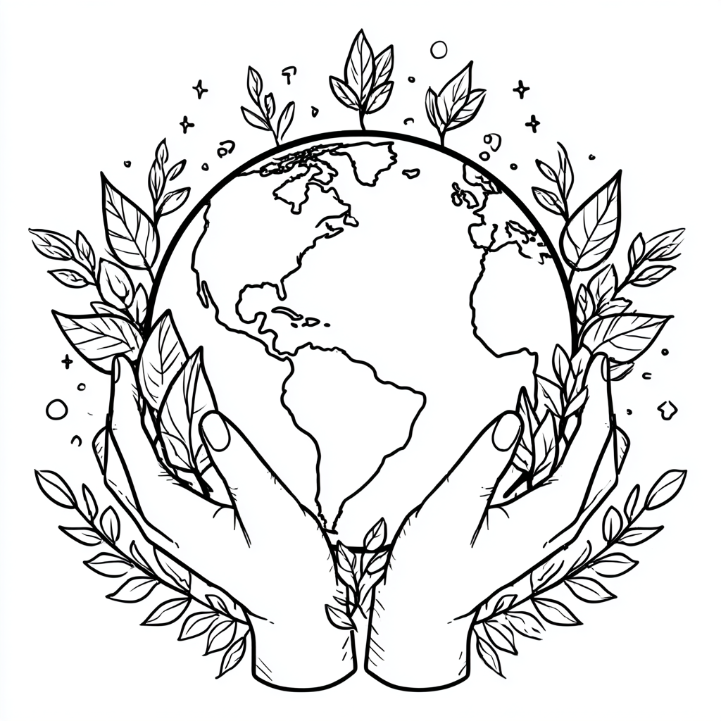 Earth Day coloring page – Protect Nature Hands Holding Leaves