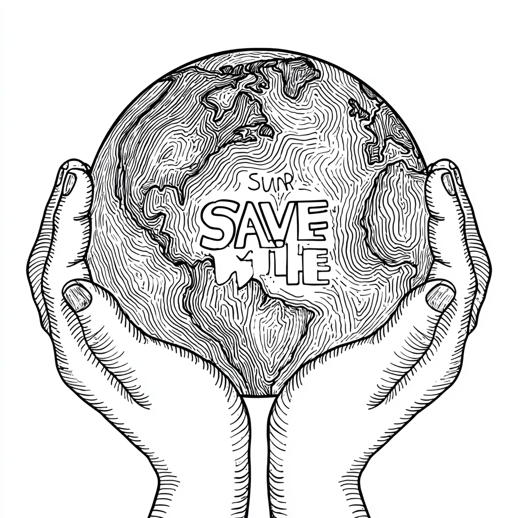 Earth Day coloring page – Save The Planet Hands Protecting The