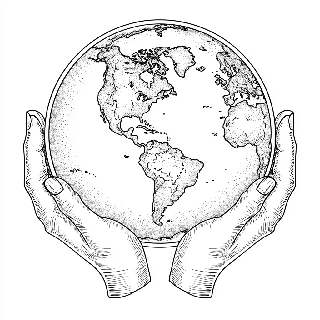 Earth Day coloring page – Save The Planet Hands Protecting The