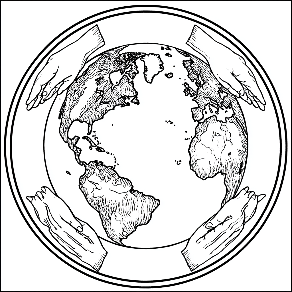 Earth Day coloring page – Save The Planet Hands Protecting The