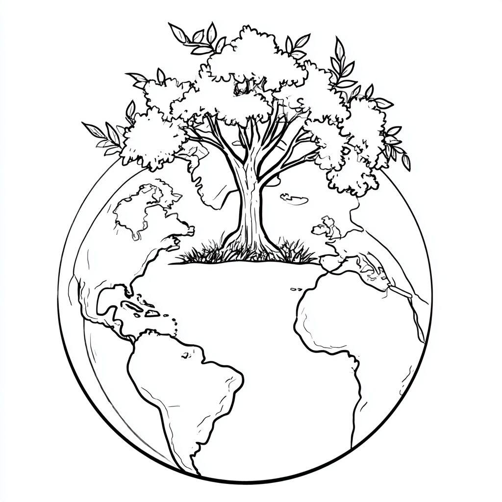 Earth Day coloring page – Tree And Earth Earth With A Growing