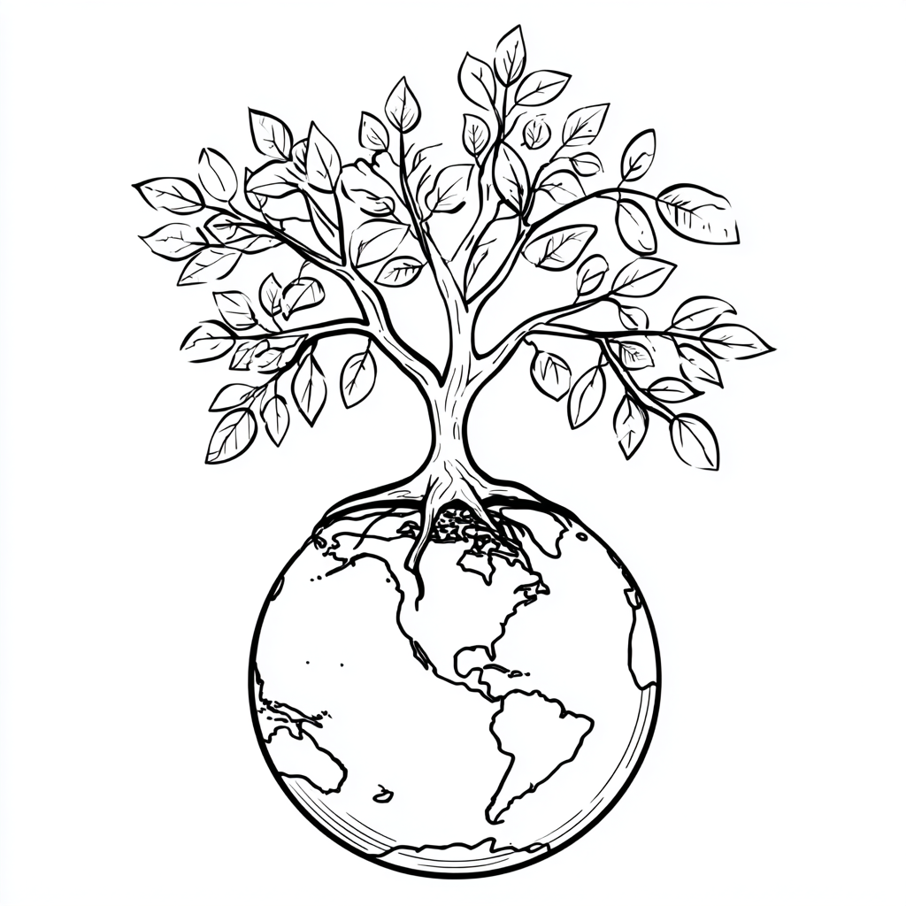 Earth Day coloring page – Tree And Earth Earth With A Growing