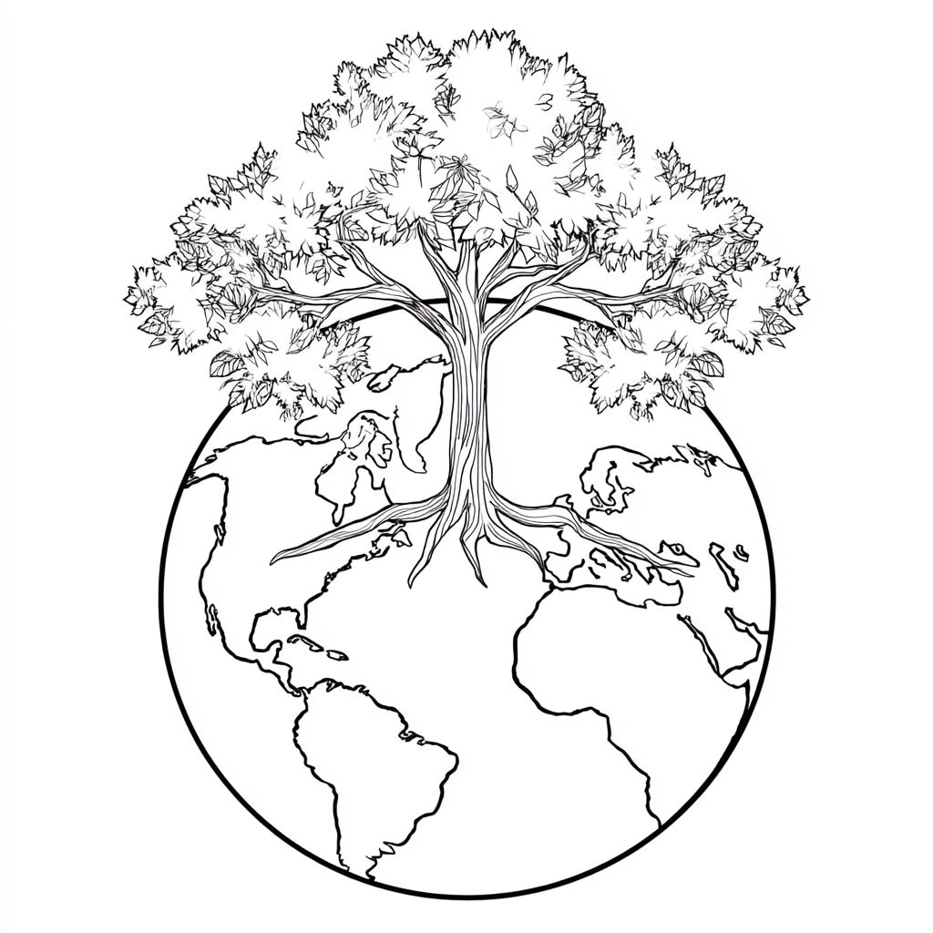 Earth Day coloring page – Tree And Earth Earth With A Growing