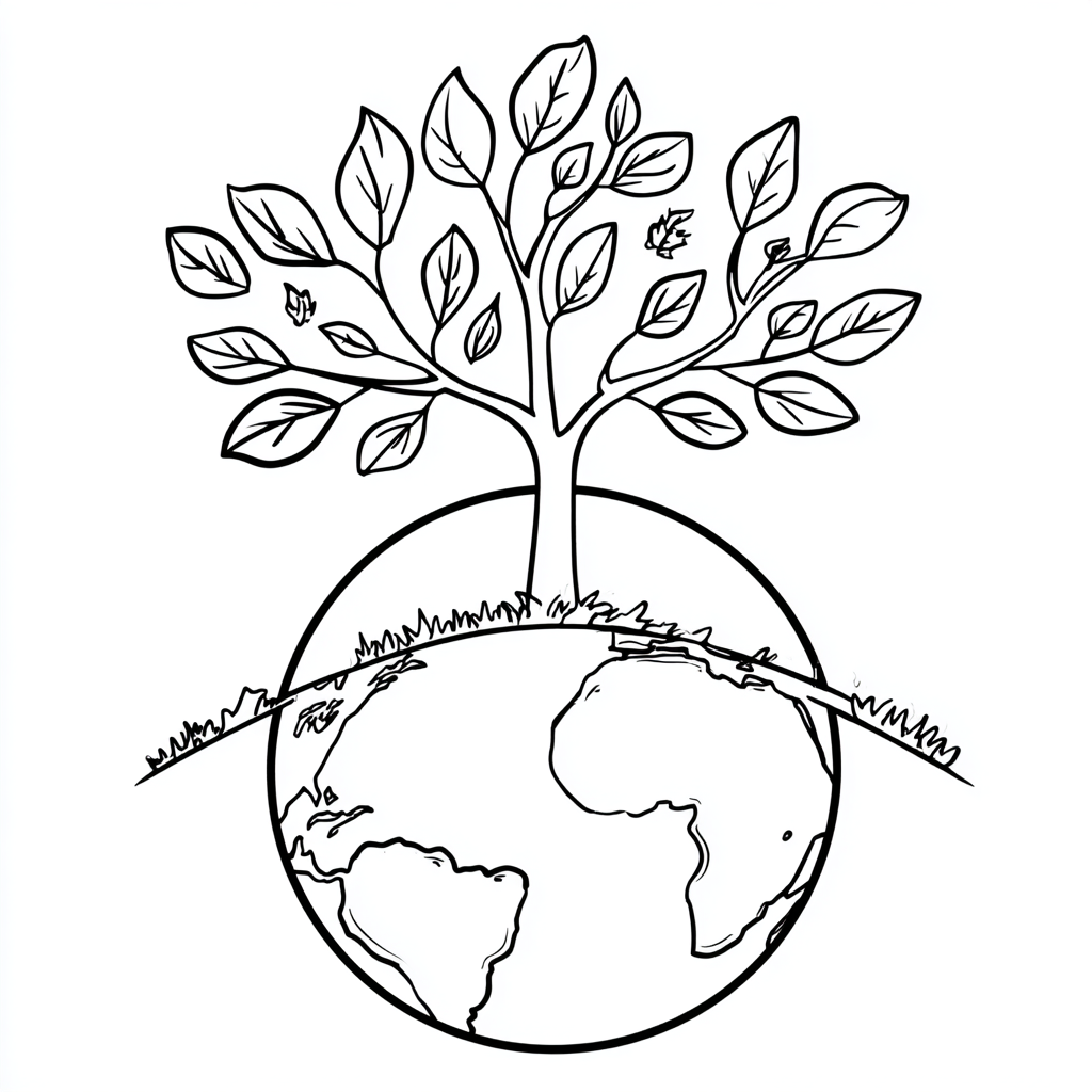 Earth Day coloring page – Tree And Earth Earth With A Growing