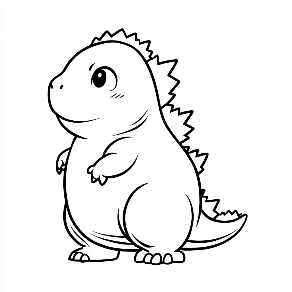 Godzilla coloring page – Cute Baby Godzilla Simple Line Art Ro