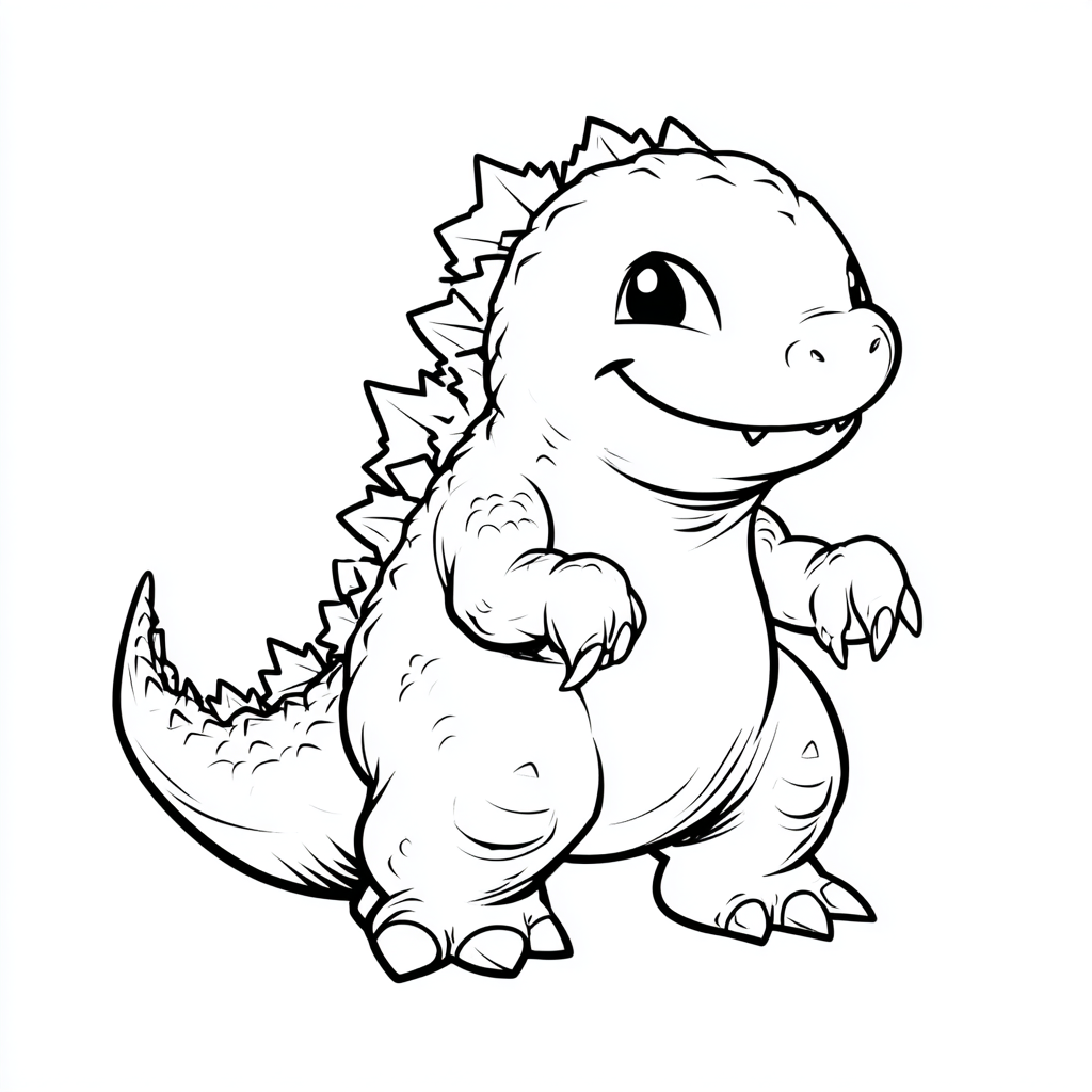 Godzilla coloring page – Cute Baby Godzilla Simple Line Art Ro
