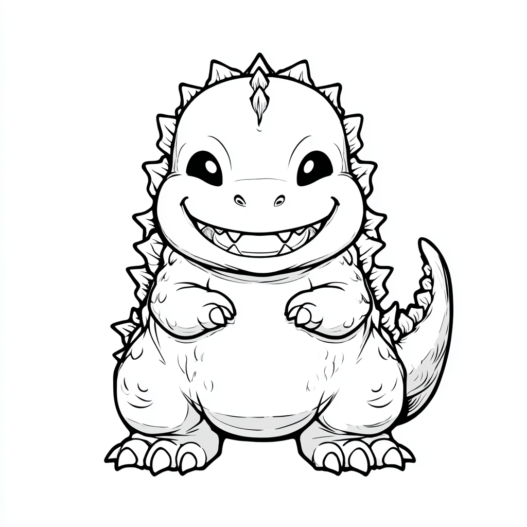 Godzilla coloring page – Cute Baby Godzilla Simple Line Art Ro