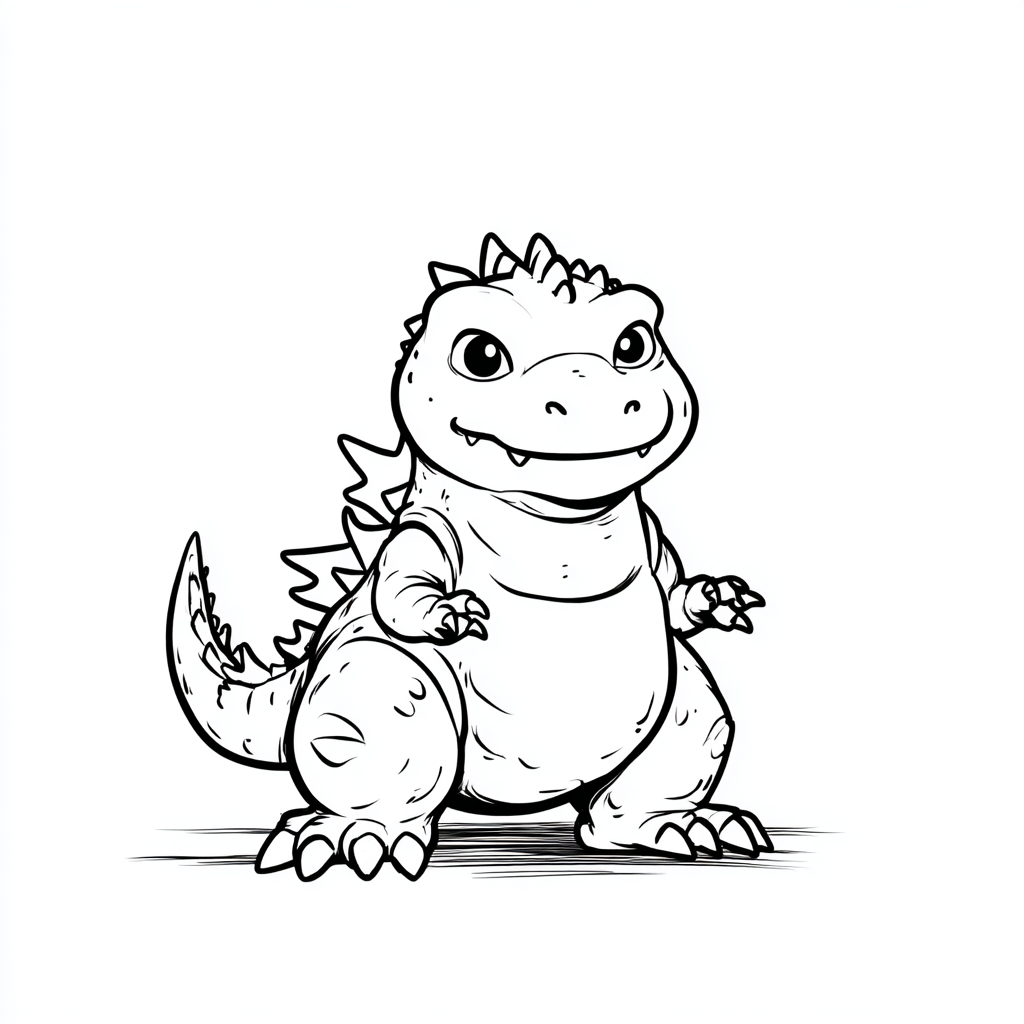 Godzilla coloring page – Cute Baby Godzilla Simple Line Art Ro