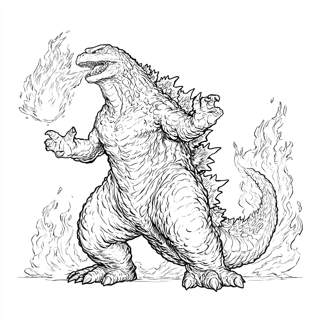 Godzilla coloring page – Godzilla Breathing Fire Simplified Fl