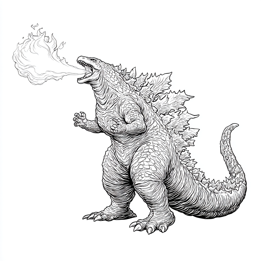 Godzilla coloring page – Godzilla Breathing Fire Simplified Fl