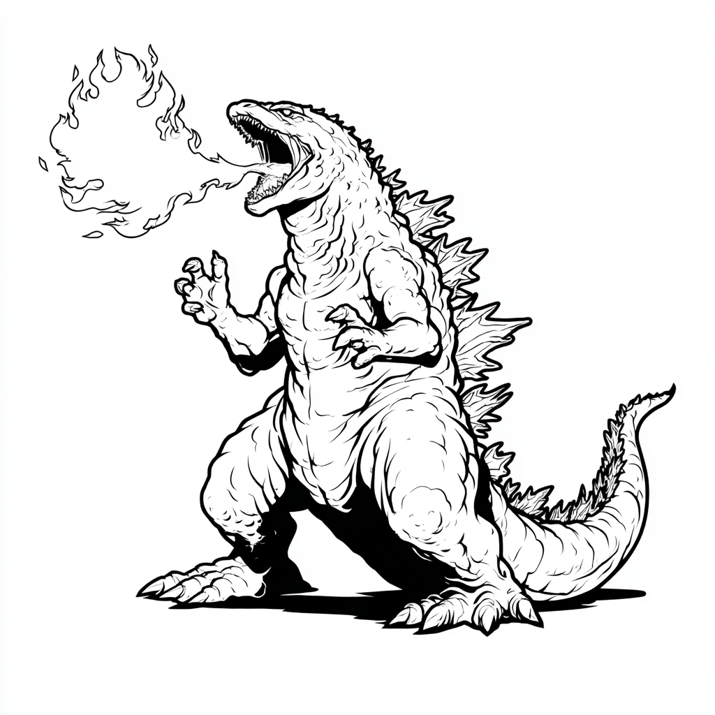 Godzilla coloring page – Godzilla Breathing Fire Simplified Fl