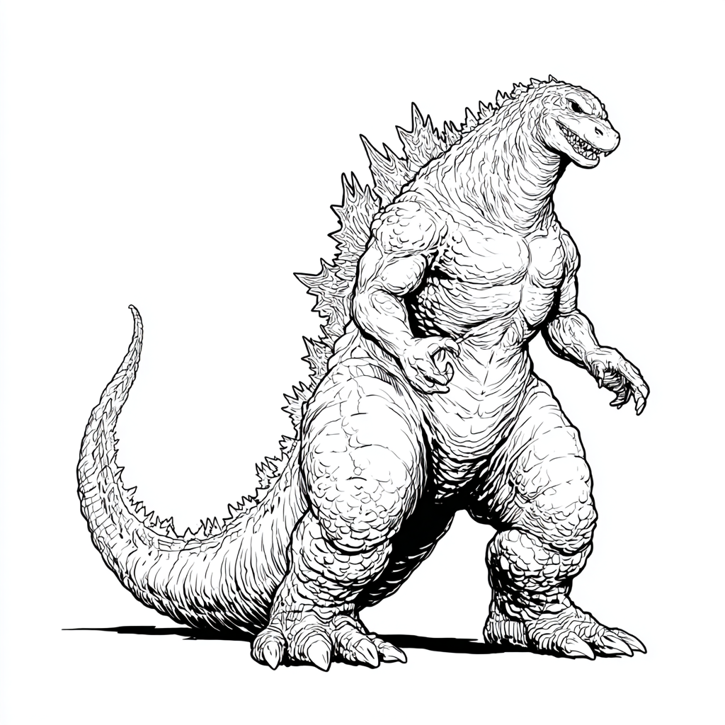 Godzilla coloring page – Godzilla Standing Simple Frontal Pose