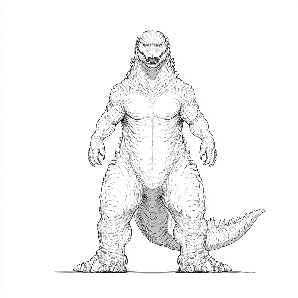 Godzilla coloring page – Godzilla Standing Simple Frontal Pose