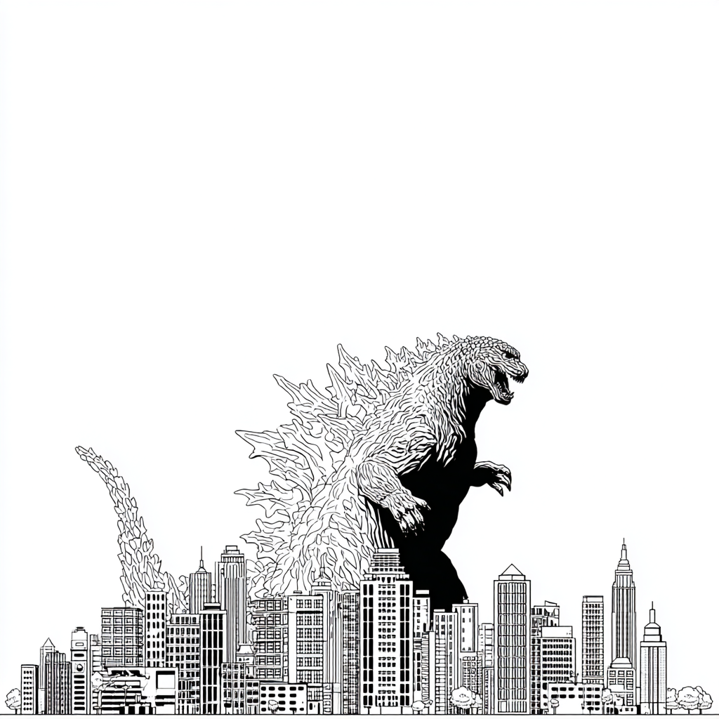 Godzilla coloring page – Godzilla Vs City Giant Godzilla Silho