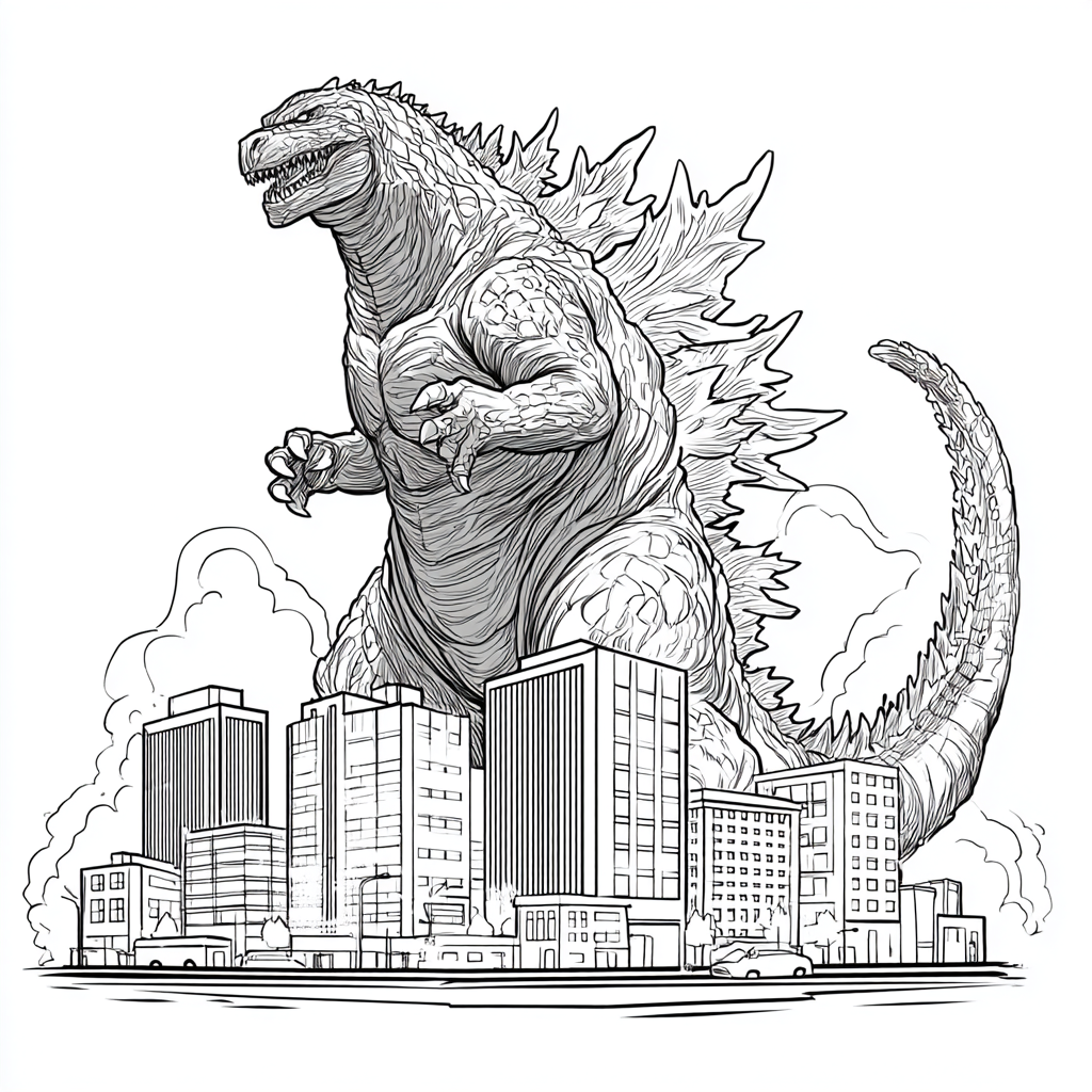 Godzilla coloring page – Godzilla Vs City Giant Godzilla With