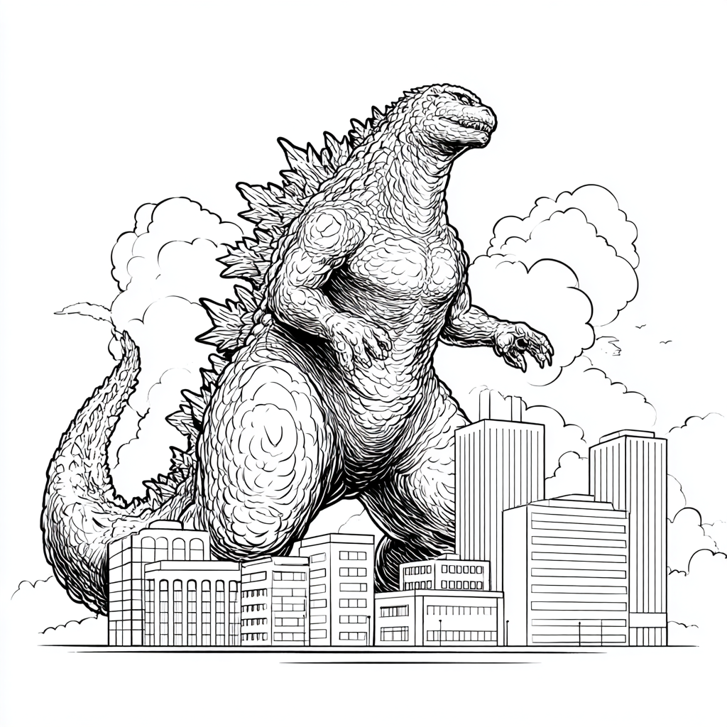 Godzilla coloring page – Godzilla Vs City Giant Godzilla With