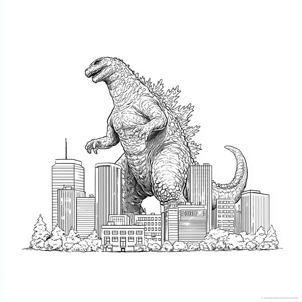 Godzilla coloring page – Godzilla Vs City Giant Godzilla With