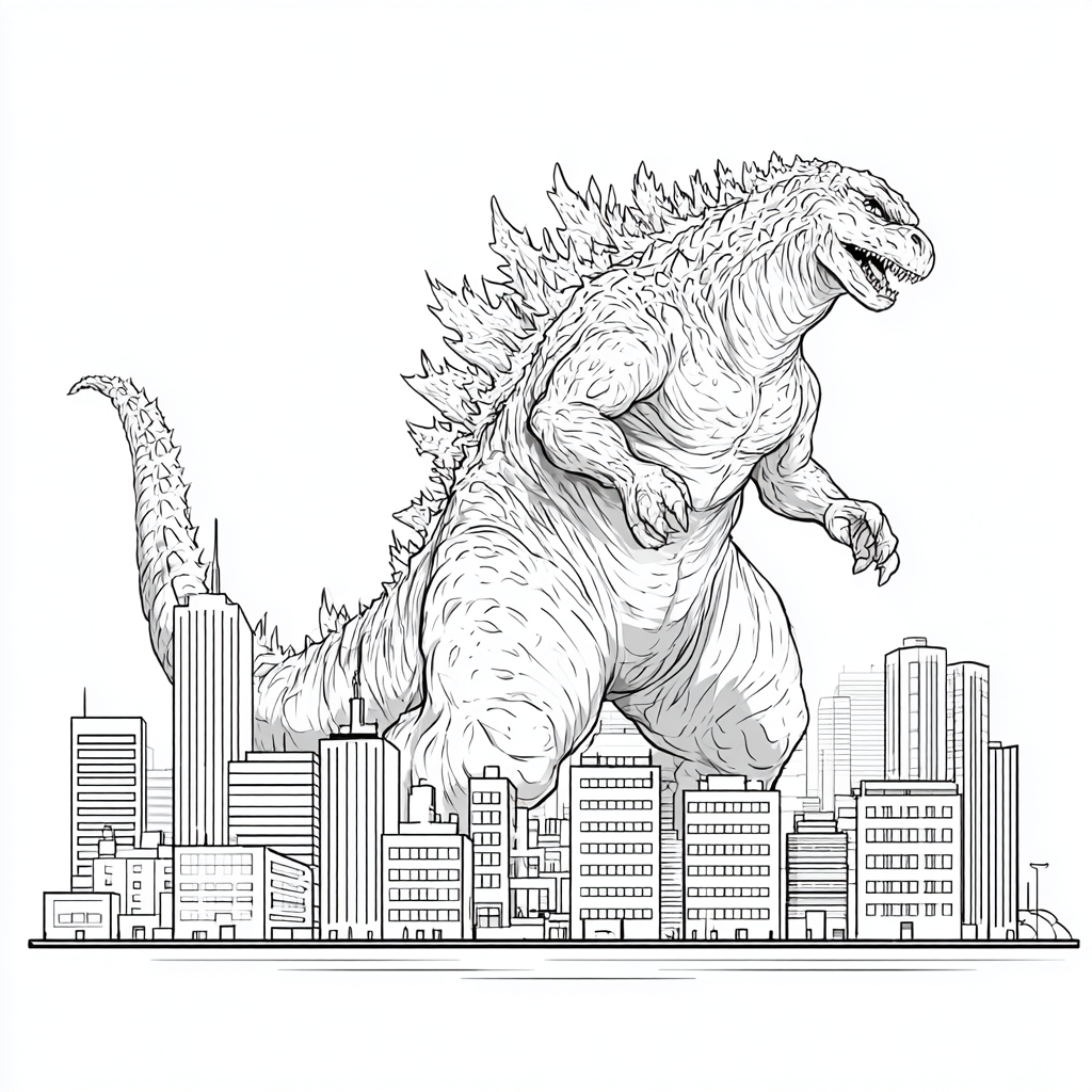 Godzilla coloring page – Godzilla Vs City Giant Godzilla With