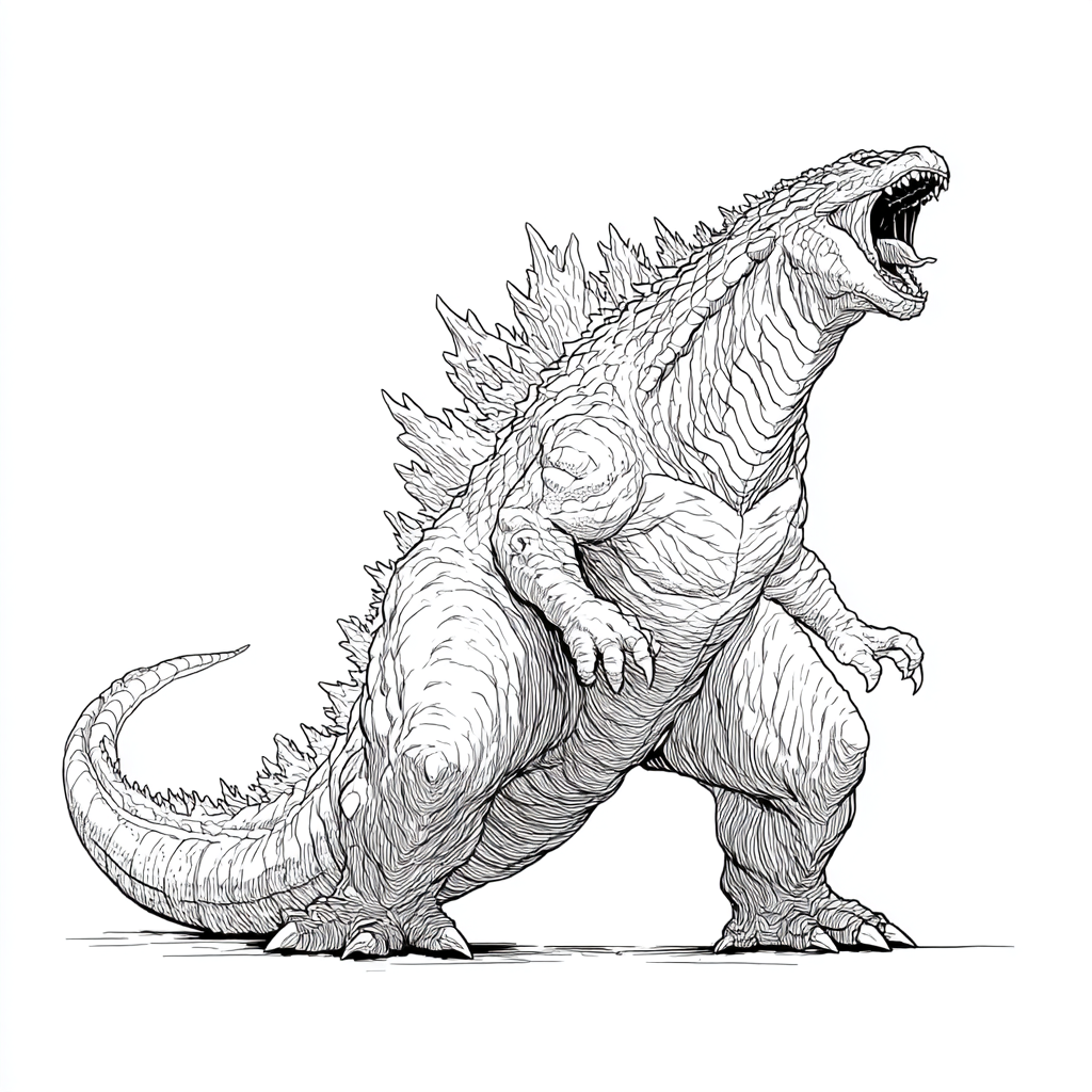 Godzilla coloring page – Roaring Godzilla Iconic Roaring Pose